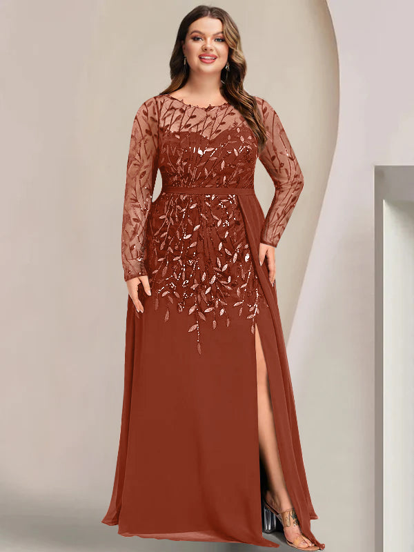 knee length dresses for ladies HONGIVEY New Chiffon Long Sleeves A-Line Mother of the Bride/Groom Dre