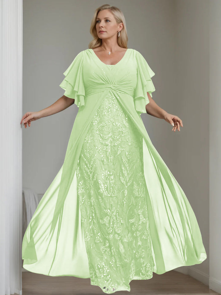 plus size a line dress size 8 Plus Size Floor-Length Mother of the Bride A-Line Dress with V-Neck and  Half Sleeves