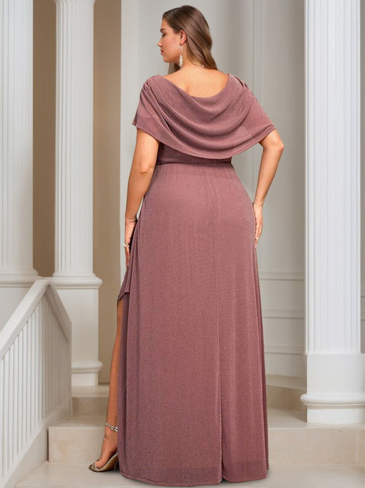 Plus Size Floor-length Mother of the Bride A-Line/Princess Dress with Scoop  Neck Short