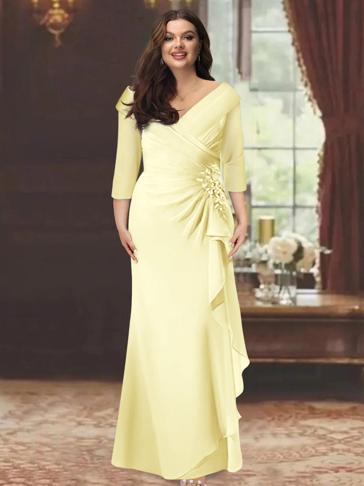 Plus Size Floor-Length V-Neck Sheath Mother of the Bride Dress with Ruffles and Appliques Plus Size Floor-Length V-Neck Sheath Mother of the Bride Dress with Ruffles and Appliques