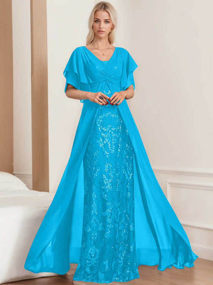 Plus Size Mother of the Bride A-Line Floor-Length Dress with V-Neck and Half Sleeves Plus Size Mother of the Bride A-Line Floor-Length Dress with V-Neck and Half Sleeves
