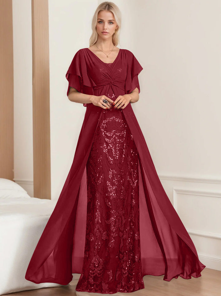 floor length half sleeve v neck maxi dress V-neck Long Sleeve Split Maxi Dress XH1221 main image 1