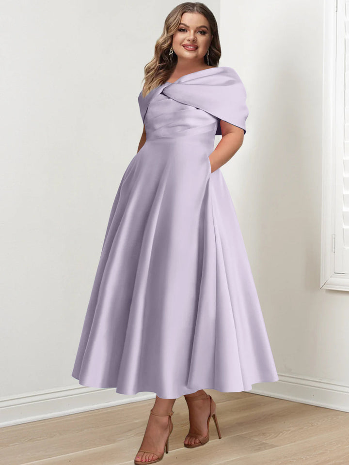 Plus Size Off-The-Shoulder A-Line Princess Ankle-Length Mother Of The Bride  Dress With