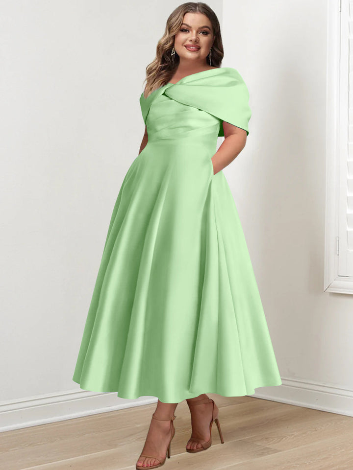 Plus Size Off-The-Shoulder A-Line Princess Ankle-Length Mother Of The Bride  Dress With Ruffles & Bowknot