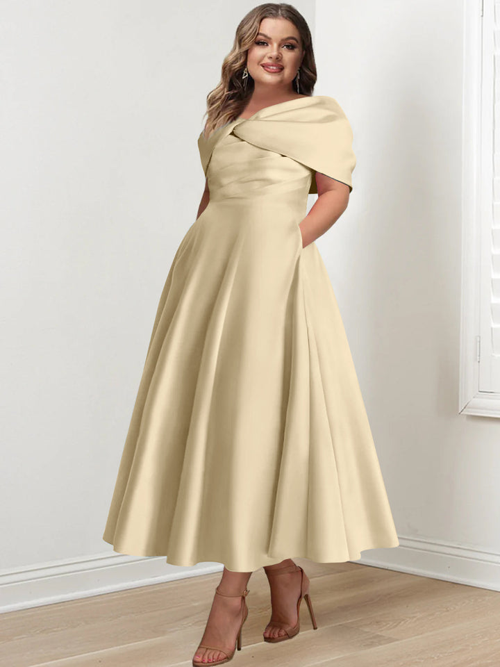 Plus Size Off-The-Shoulder A-Line Princess Ankle-Length Mother Of The Bride  Dress With Ruffles & Bowknot