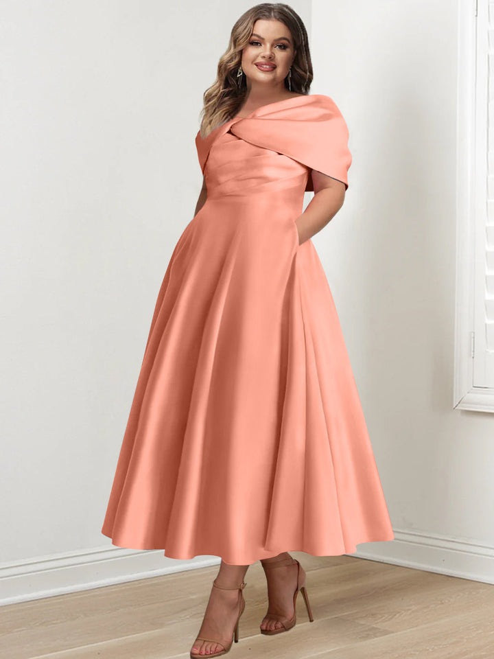 Plus Size Off-The-Shoulder A-Line Princess Ankle-Length Mother Of The Bride  Dress With
