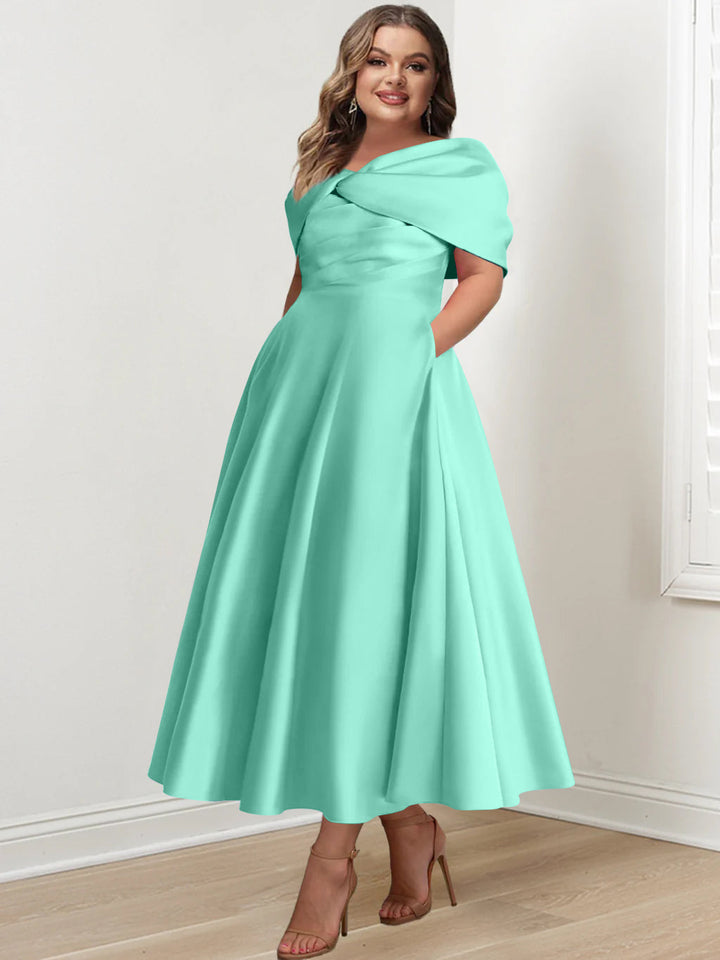 off the shoulder mother of the bride dresses plus size Plus Size Off-The-Shoulder A-Line Princess Ankle-Length Mother Of The Bride Dress With Ruffles & Bowknot