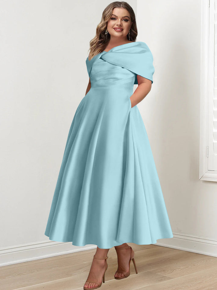 Plus Size Off-The-Shoulder A-Line Princess Ankle-Length Mother Of The Bride Dress With