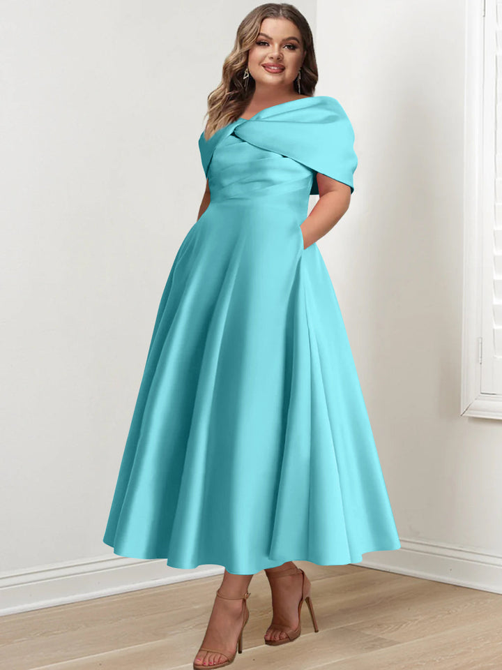 plus size ankle length formal dresses Plus Size Off-The-Shoulder A-Line Princess Ankle-Length Mother Of The Bride  Dress With Ruffles & Bowknot