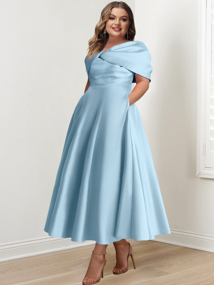 Plus Size Off-The-Shoulder A-Line Princess Ankle-Length Mother Of The Bride  Dress With Ruffles & Bowknot