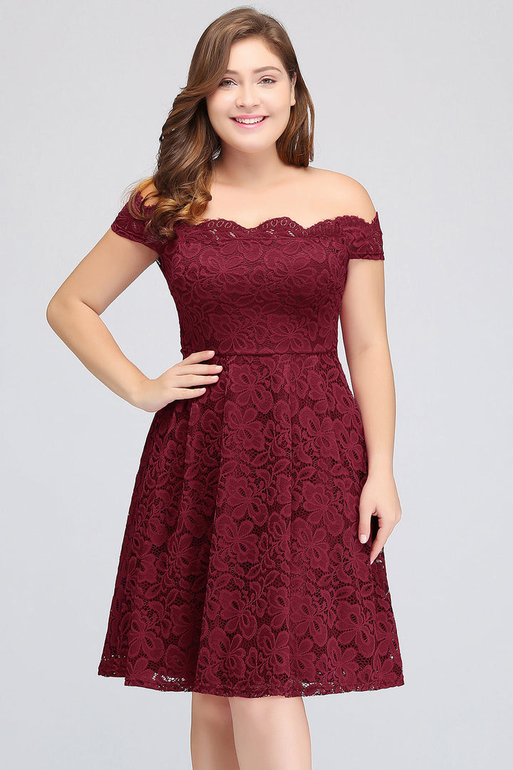 plus size short bridesmaid dresses Ever-Pretty Deep V-Neck A-line Short Embroidered Lace Dress