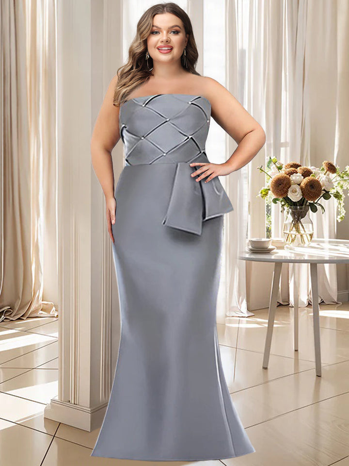 Plus Size Strapless Sleeveless Floor-Length Mother of The Bride Dress with Bowknot in Trumpet/Mermaid Style