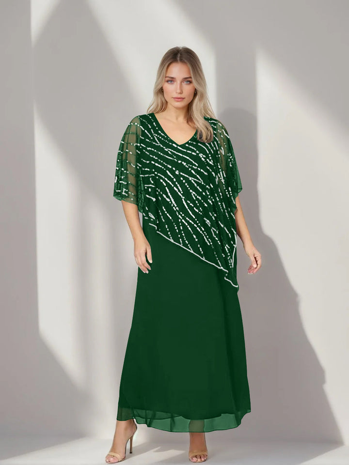 green emerald velvet dress Plus Size Mother of The Bride Dresses 2026 Sequins A-Line Scoop Neck Long Sleeves Floor-Length Chiffon Formal Wedding Guest Gowns, Dark Green