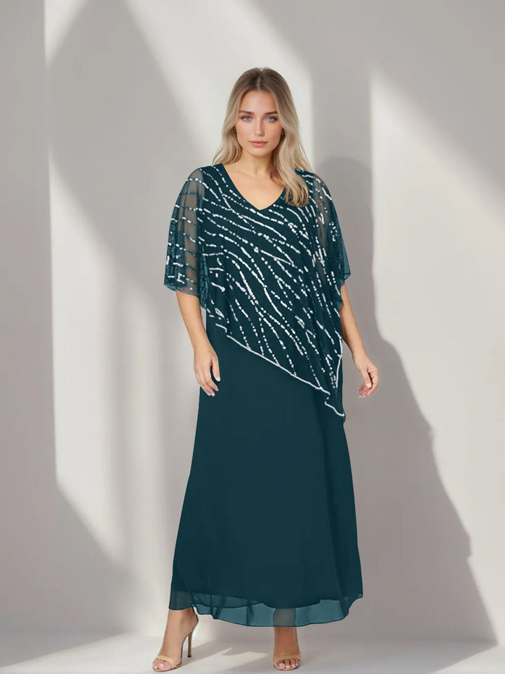 Plus Size Half Sleeve Mother Of The Bride Dresses Plus Size V-Neck A-Line Princess Ankle-Length Mother Of The Bride Dress With Asymmetrical Cape Popover And Half Sleeves Plus Size Half Sleeve Mother Of The Bride Dresses Plus Size V-Neck A-Line Princess Ankle-Length Mother Of The Bride Dress With Asymmetrical Cape Popover And Half Sleeves