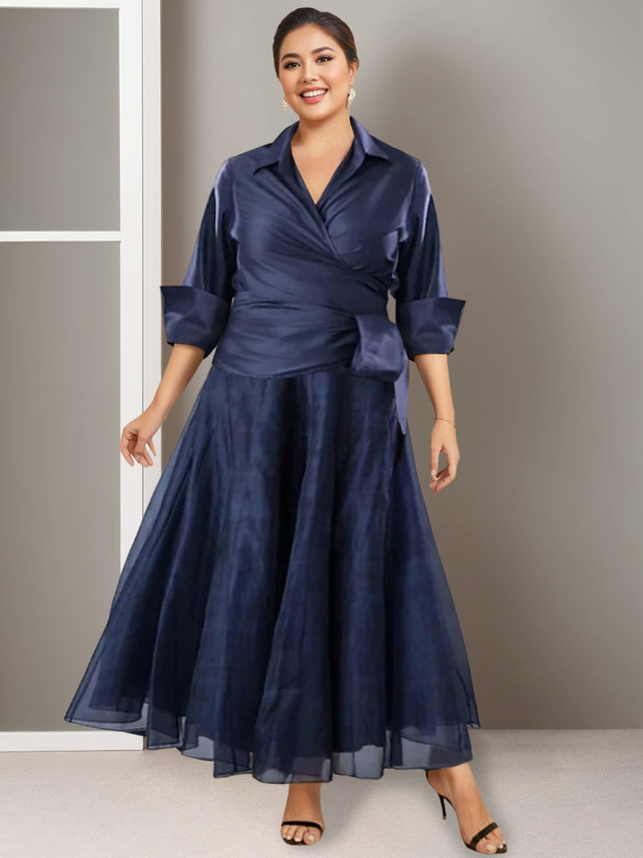 Plus Size V-Neck A-Line Princess Ankle-Length Ruched Mother of the Bride Dress with Plus Size V-Neck A-Line Princess Ankle-Length Ruched Mother of the Bride Dress with