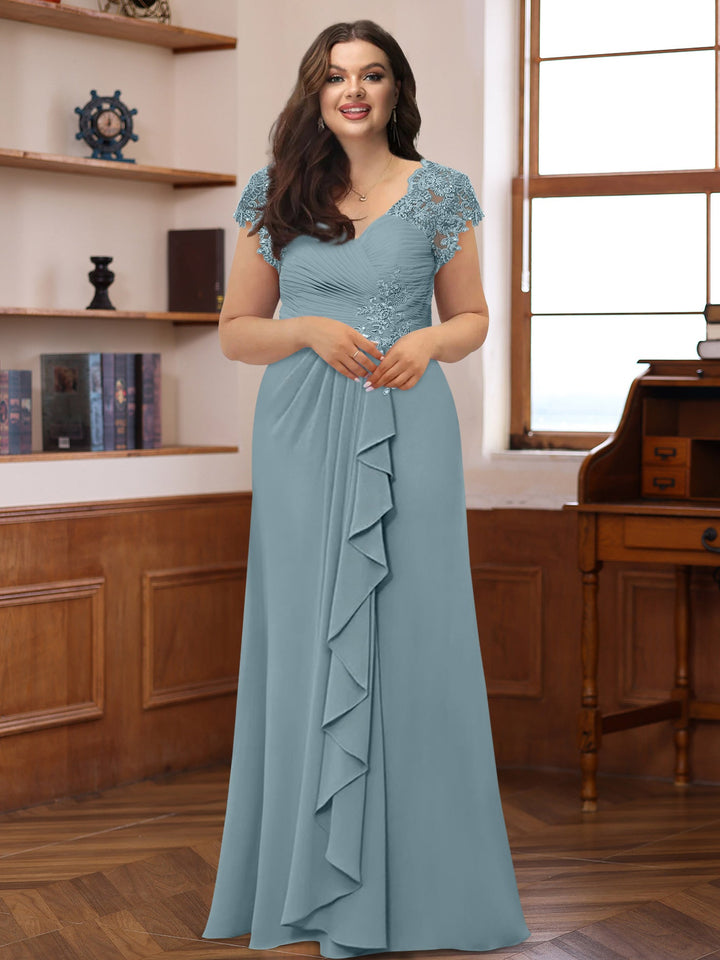 princess dress size 16 Plus Size V-Neck A-Line Princess Dress with Short Sleeves Ruffles and  Appliques for Mothers
