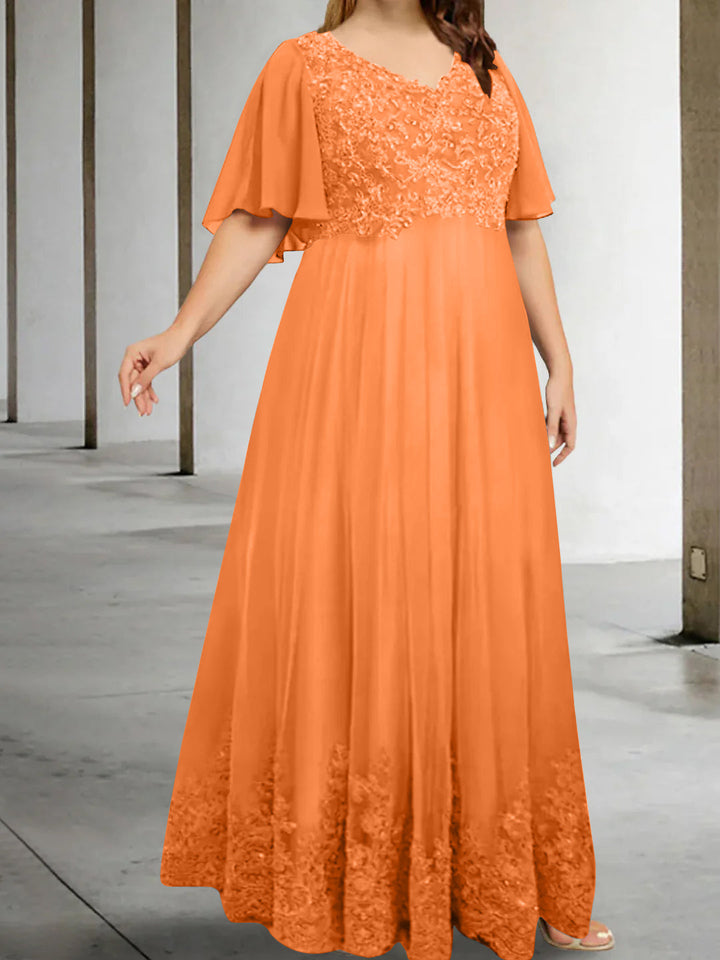 Plus Size V-Neck A-Line Princess Floor-Length Mother of the Bride Dress with Appliques Plus Size V-Neck A-Line Princess Floor-Length Mother of the Bride Dress with Appliques