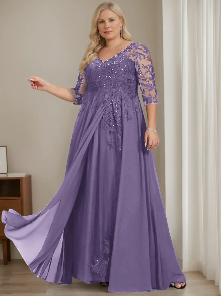 mother of the bride dresses purple plus size Plus Size Mother of the Bride Dresses 2026 Chic Women's Lace Chiffon A-Line Scoop Neck Floor Length Wedding Guest Party Formal Evening Gowns, Purple
