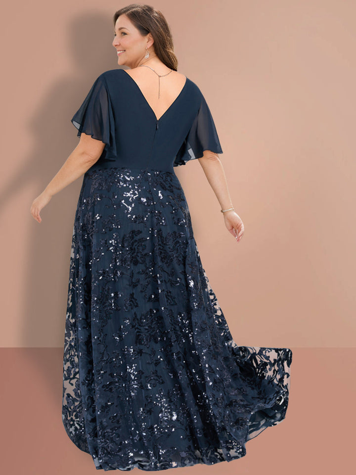 slim fit dress slacks Plus Size V-Neck A-Line Princess Floor-Length Mother of the Bride Dress  with Short