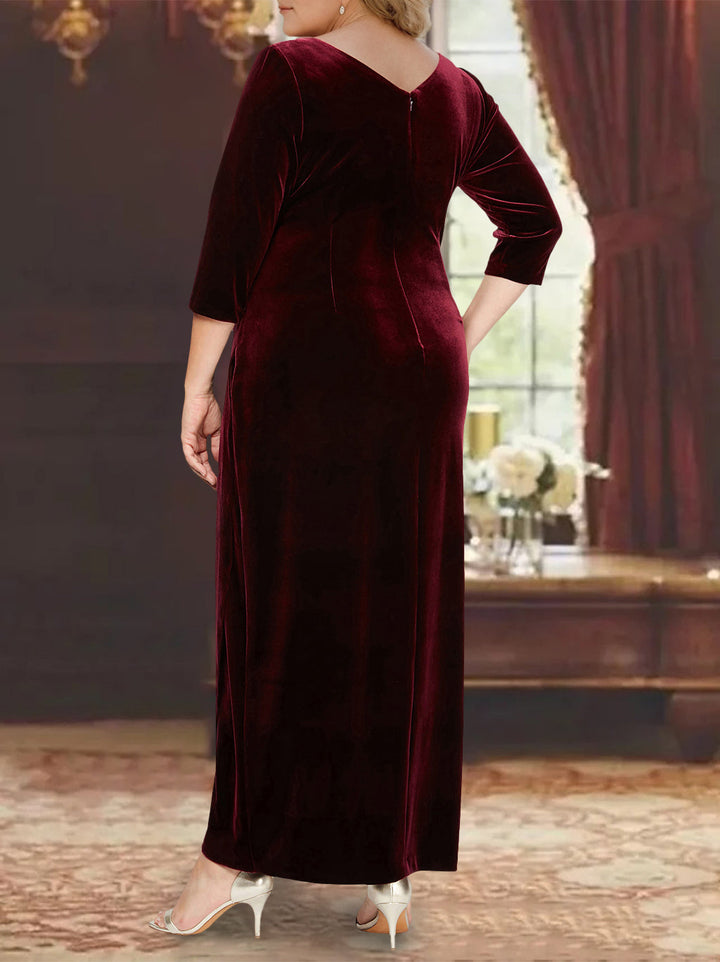 Plus Size V-Neck Princess A-Line Mother of the Bride Dress with 3/4 Sleeves Plus Size V-Neck Princess A-Line Mother of the Bride Dress with 3/4 Sleeves