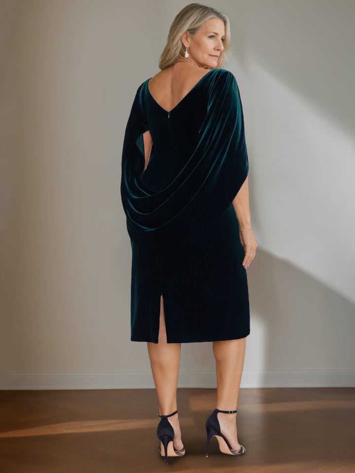 Plus Size Velvet Mother of the Bride A-Line Dress with Scoop Neck and  Ruffled Knee-Length Hem