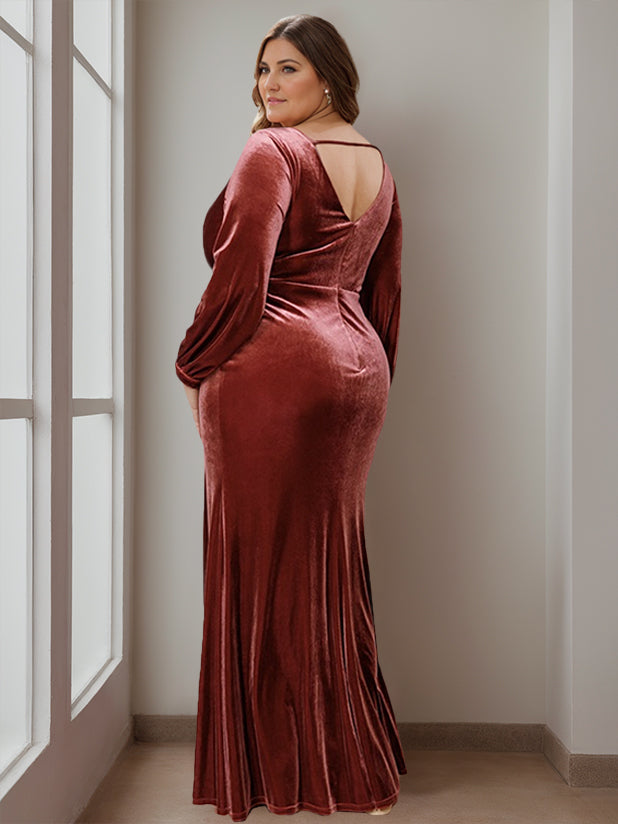 velvet bridesmaid dresses plus size Spaghetti Straps Plus Size Velvet Bridesmaid Dress With Slit main image 0