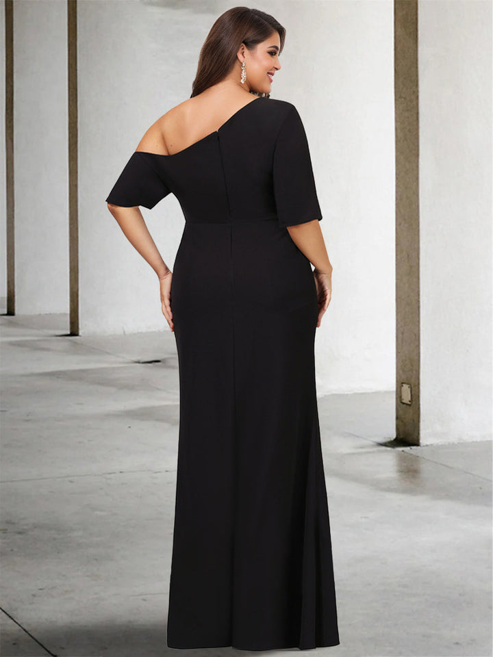 Princess A-Line Floor-Length One-Shoulder 3/4 Sleeve Pure Color Plus Size Mother of Princess A-Line Floor-Length One-Shoulder 3/4 Sleeve Pure Color Plus Size Mother of
