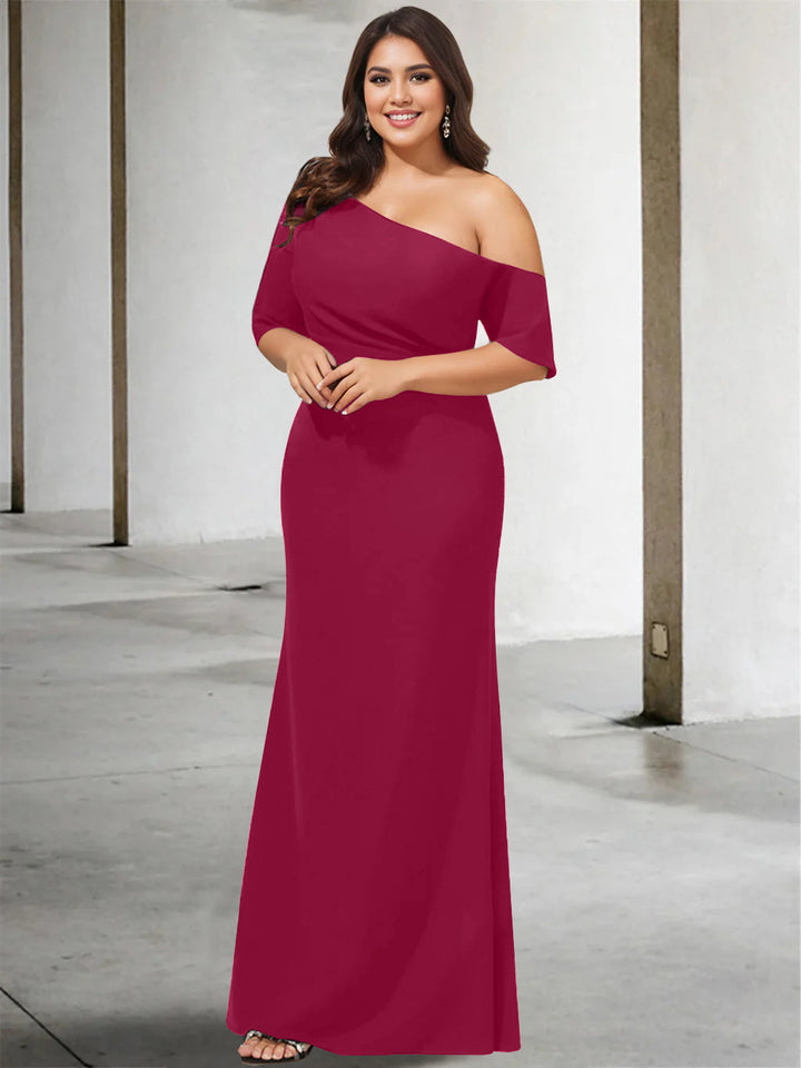 Princess A-Line Floor-Length One-Shoulder 3/4 Sleeve Pure Color Plus Size Mother of Princess A-Line Floor-Length One-Shoulder 3/4 Sleeve Pure Color Plus Size Mother of