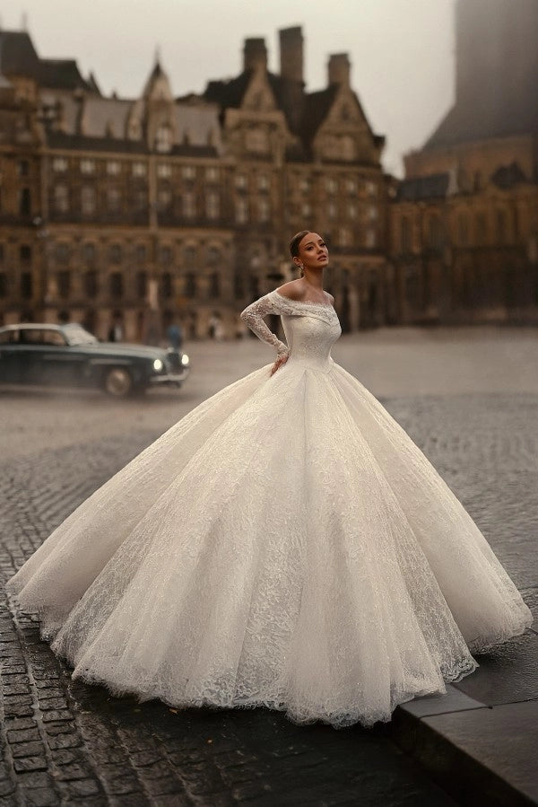 princess long sleeve ball gown wedding dresses Ivory Off-The-Shoulder Sleeves Dress with Appliques related--JS.0046 Does the dress have Long Wine Colored Bridesmaid Option:Suit + Skinny Black Tie