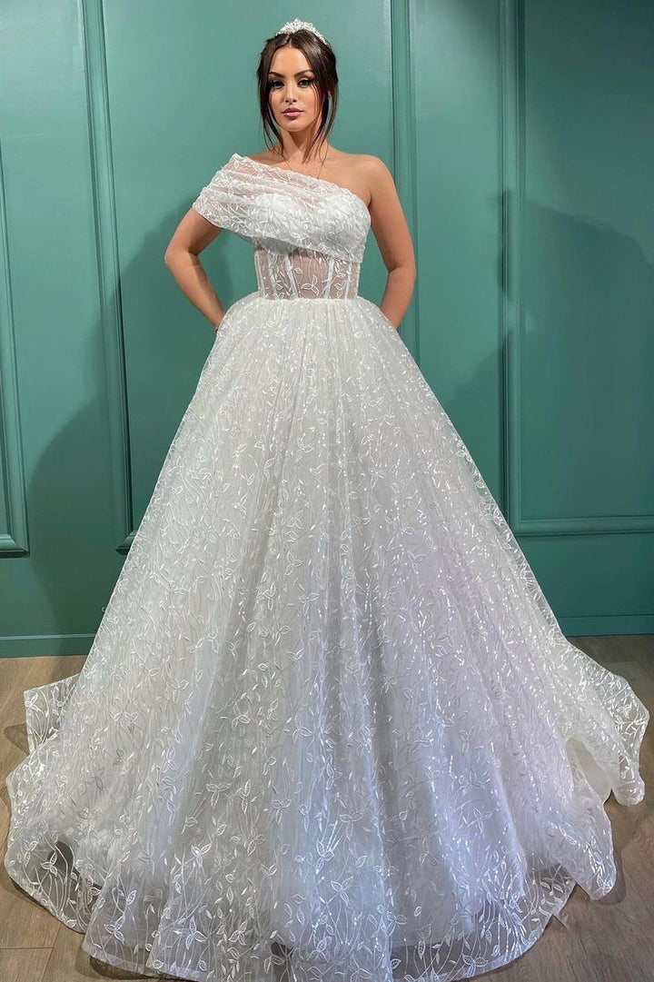 Princess One Shoulder Glitter Wedding Dress Princess One Shoulder Glitter Wedding Dress