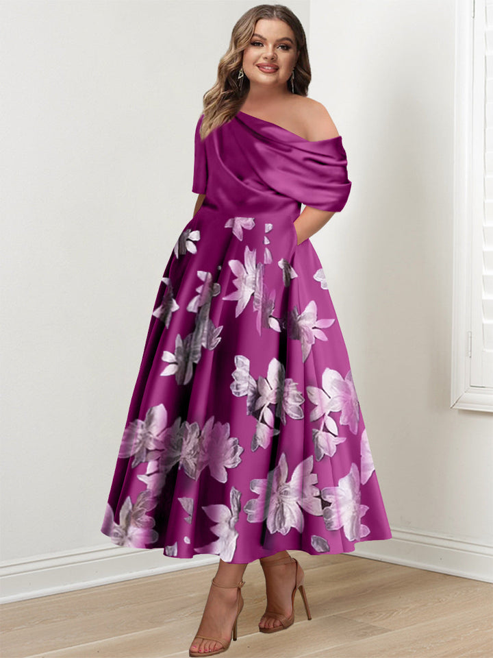 Printed Flower Plus Size Mother of the Bride A-Line Princess One-Shoulder Dress Printed Flower Plus Size Mother of the Bride A-Line Princess One-Shoulder Dress