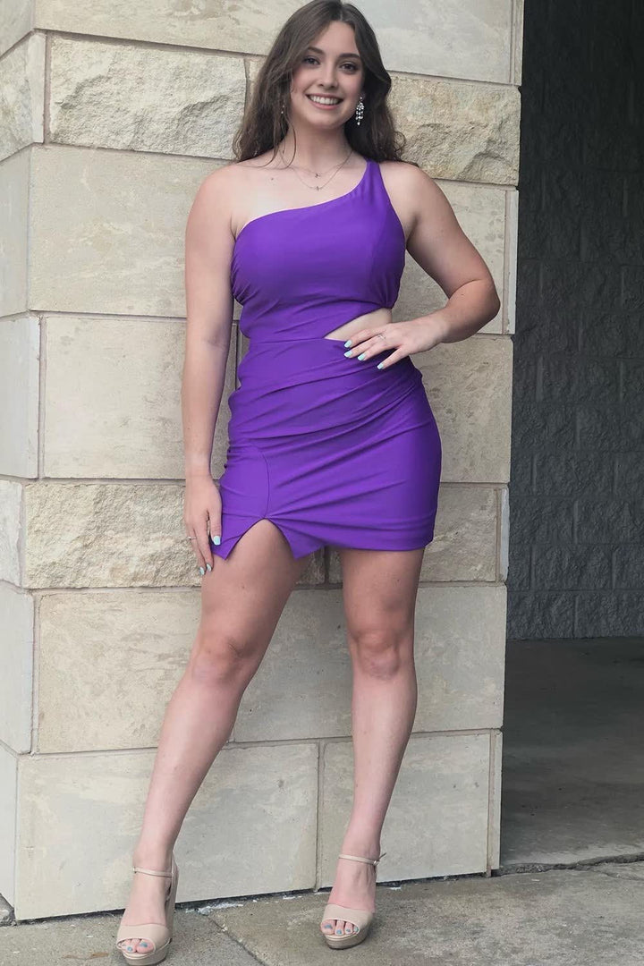 Koscy Sheath One Shoulder Fuchsia Short Homecoming Dress