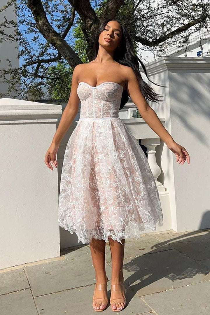 Koscy Purple Sweetheart A Line Corset Midi Party Dress With Applique