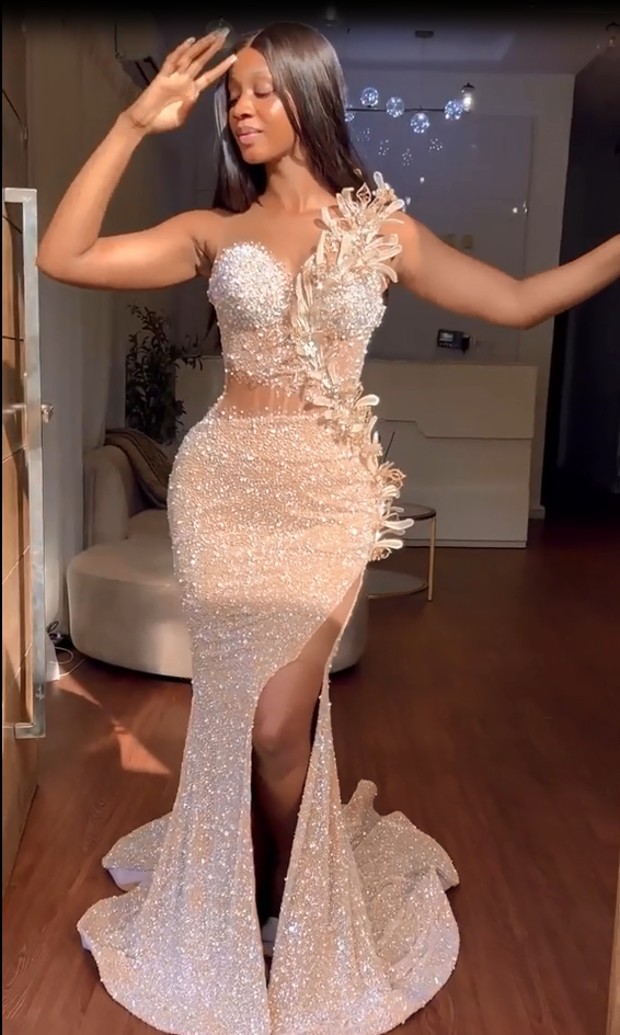 Sweetheart Mermaid Sequins Formal Dresses Long With Slit