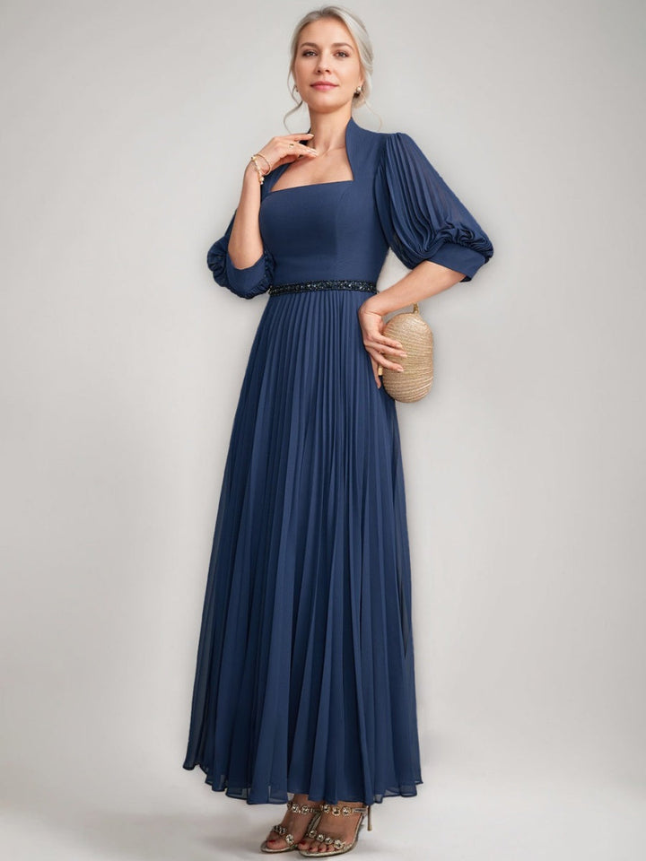 Queen Anne Neckline A-line Princess Ankle-Length Mother of the Bride Dresses  with Pleats Sequins