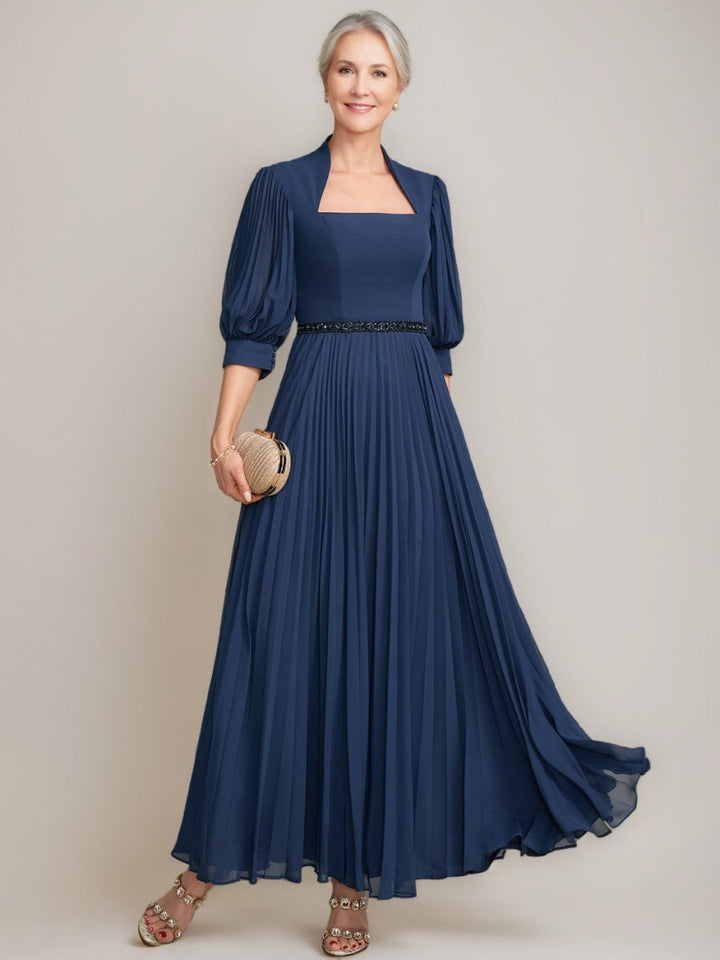 Queen Anne Neckline A-line Princess Ankle-Length Mother of the Bride Dresses  with Pleats Sequins