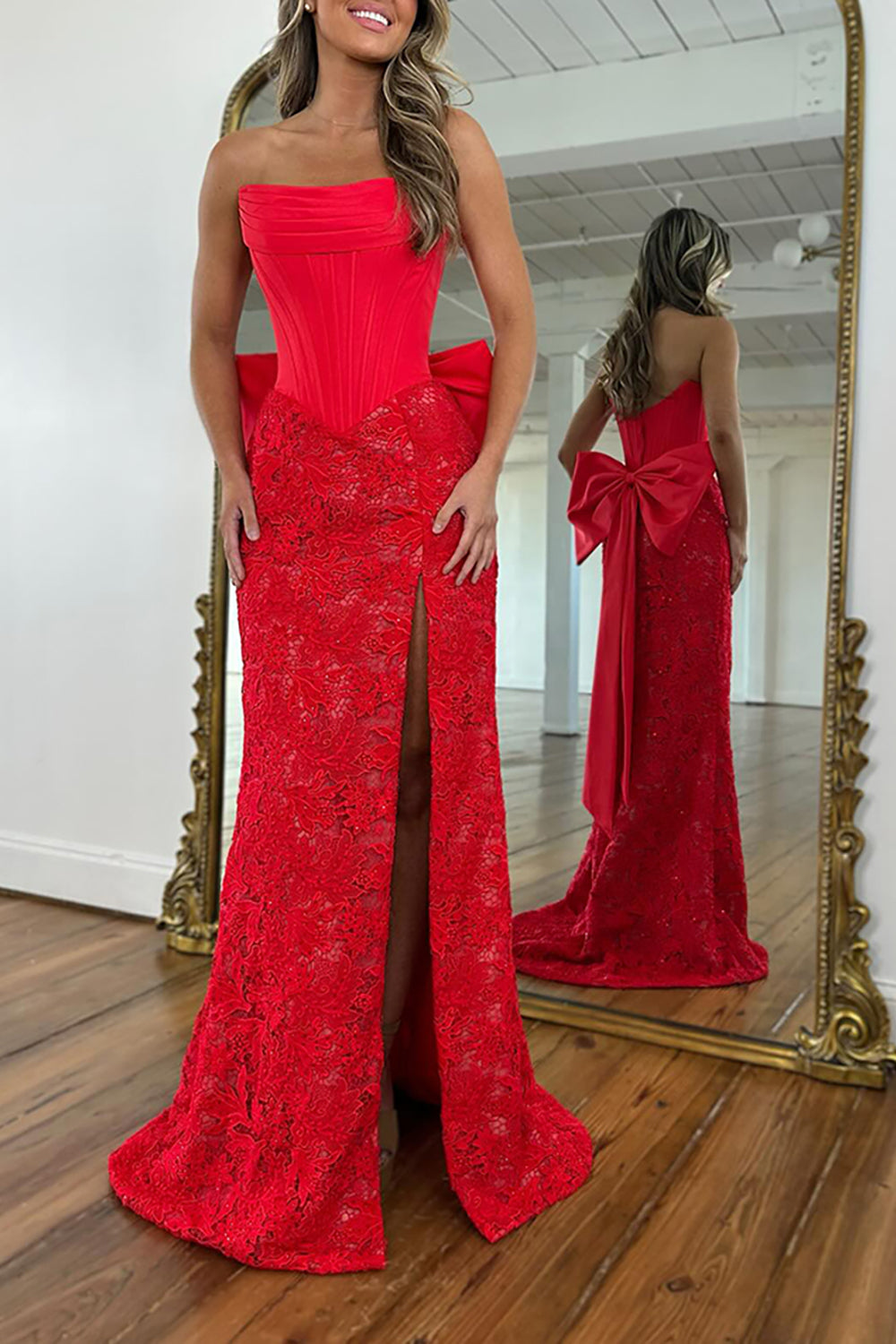 chinese dress ladies Sparkly Red Tulle A-line Sweetheart Lace Prom Dress SP944 main image 1