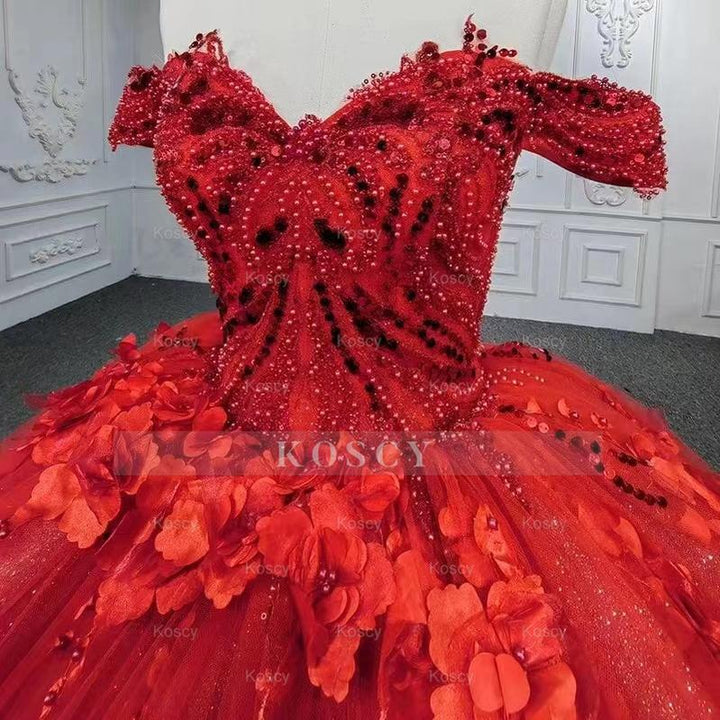 Red Long Ball Gown Off Shoulder Tulle Lace Prom Dress Red Long Ball Gown Off Shoulder Tulle Lace Prom Dress