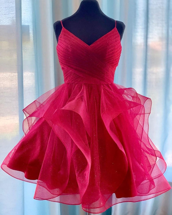 Koscy Red Ruffled Tulle Short Homecoming Dress
