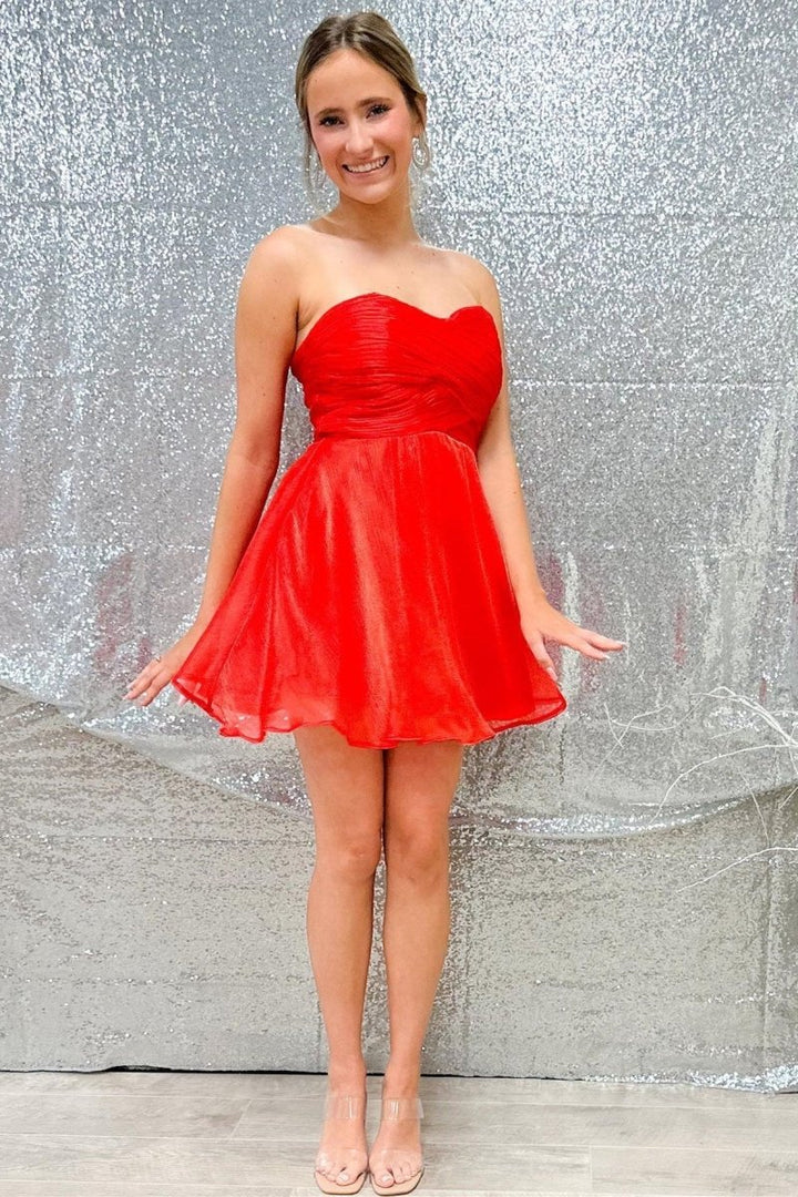 Koscy Red Strapless A-Line Short Homecoming Dress
