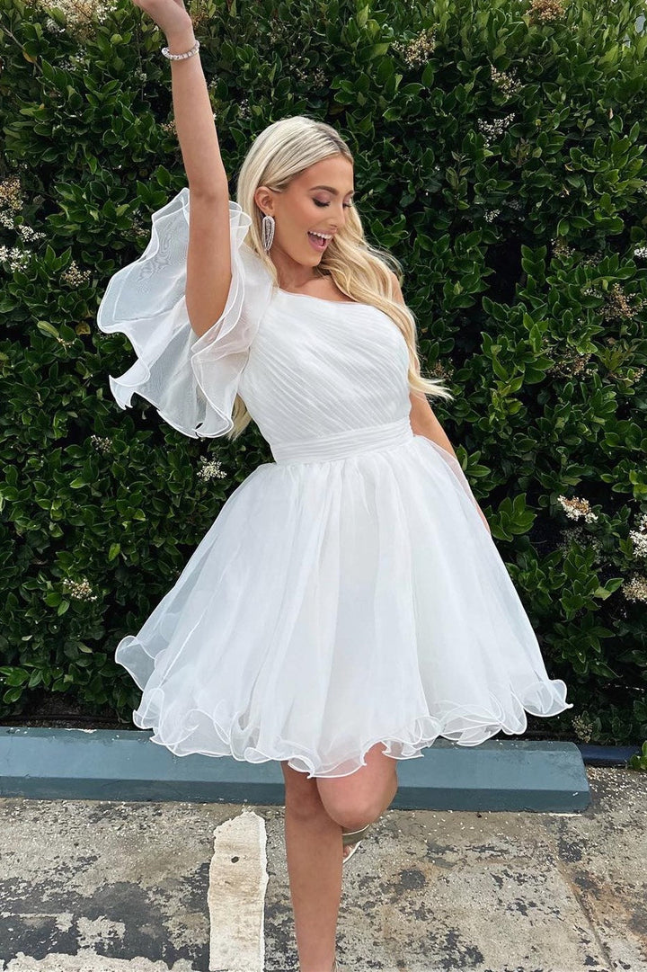 one shoulder organza dress Rose A-Line One-Shoulder Stylish Homecoming Navy Perfect for Special Style:As Photo izod dress shirts Fit & Flare Smocked-Bodice