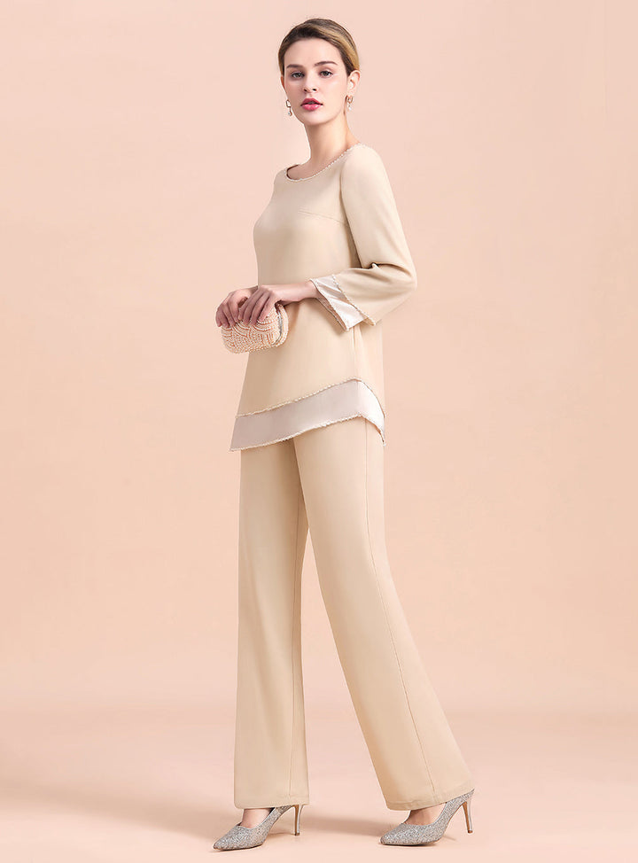 Round-Neck Long Sleeves Chiffon Jumpsuit-koscy