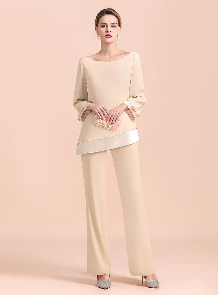 Round-Neck Long Sleeves Chiffon Jumpsuit-koscy