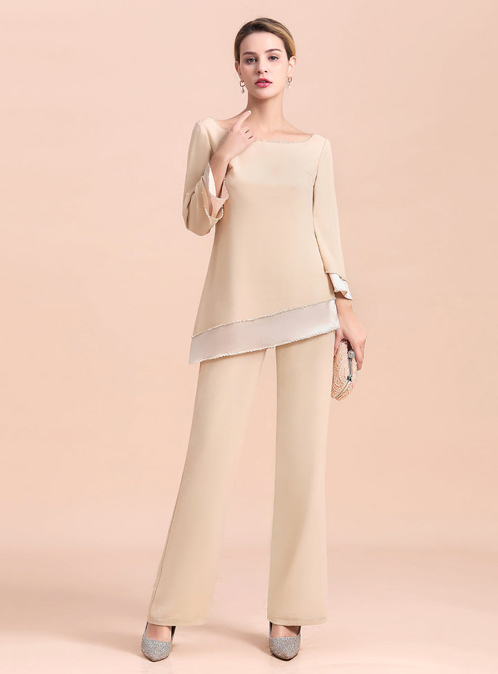 Round-Neck Long Sleeves Chiffon Jumpsuit-koscy