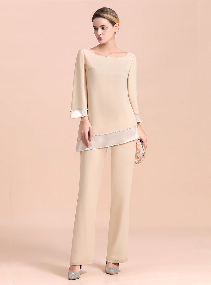 Round-Neck Long Sleeves Chiffon Jumpsuit-koscy