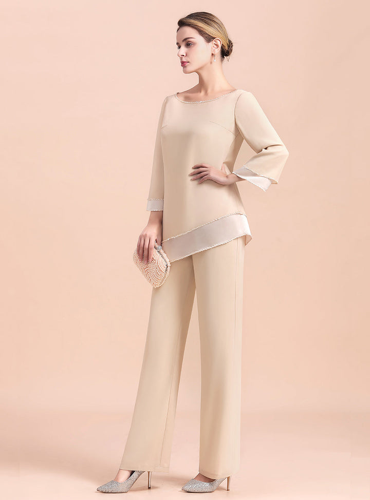 Round-Neck Long Sleeves Chiffon Jumpsuit-koscy