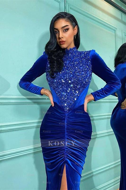 Royal Blue Mermaid Prom Dress with Long Sleeves