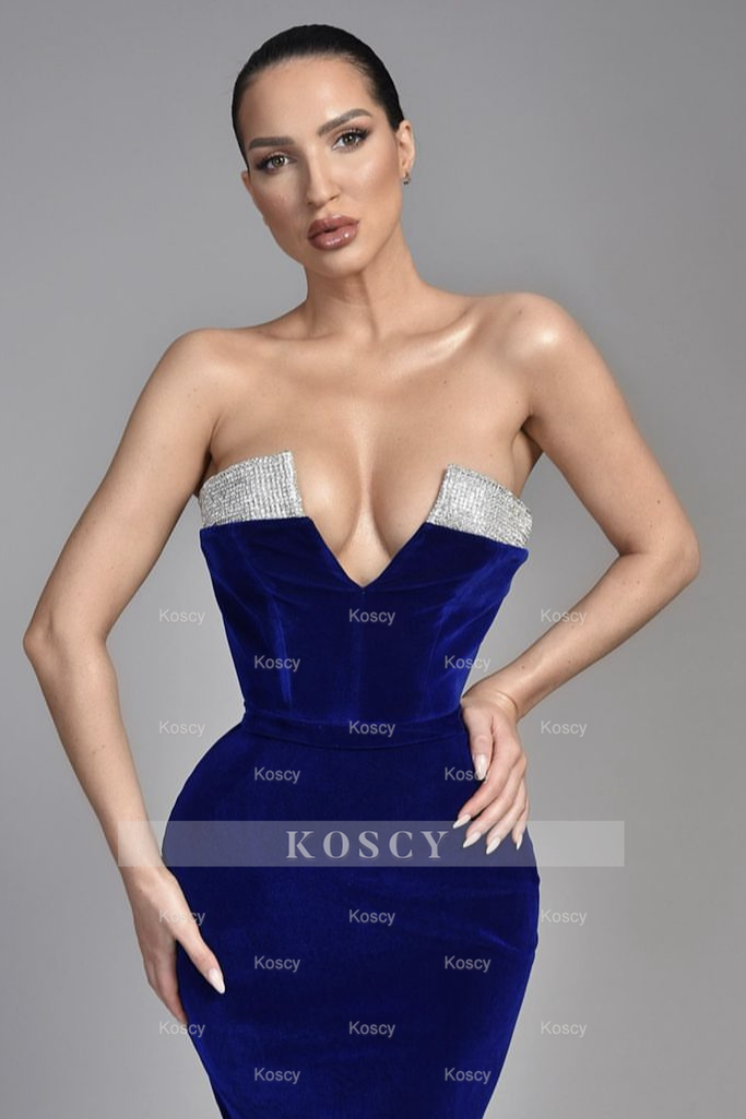 Royal Blue Velvet Evening Dress Sleeveless V-Neck Royal Blue Velvet Evening Dress Sleeveless V-Neck