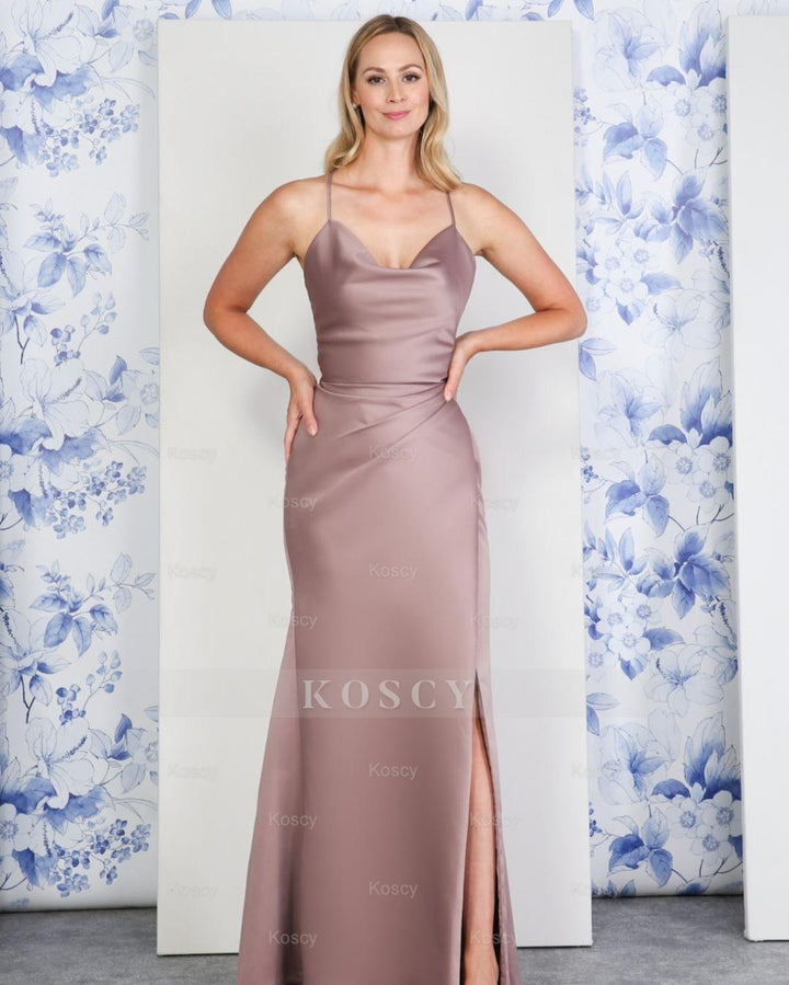 green emerald velvet dress Satin Lace-Up Back with High Split Sleeveless Spaghetti Strap Formal Dress