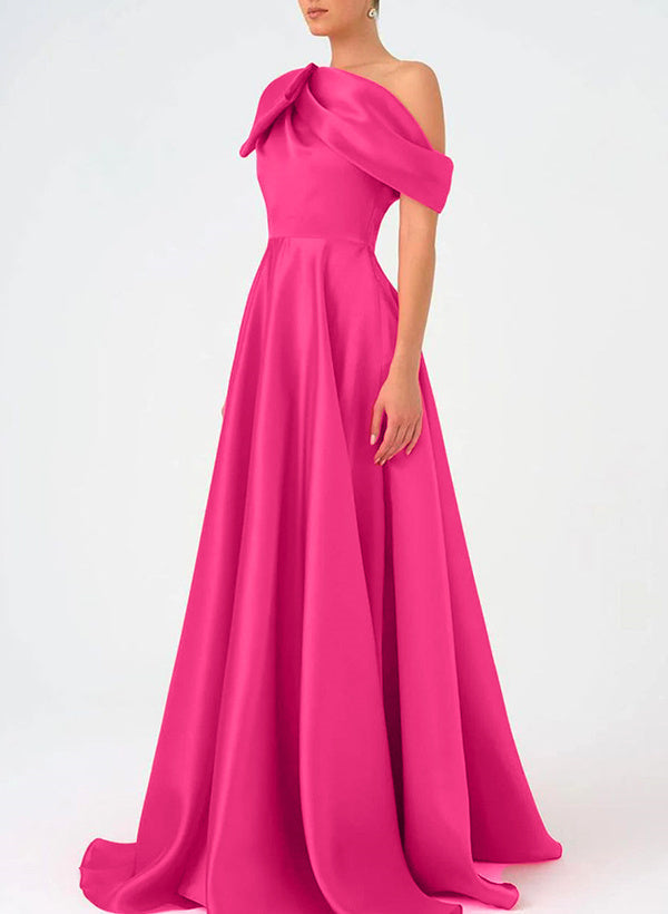 Satin One-Shoulder A-Line Prom Dress with Bow(s) for the Mother of the Bride Satin One-Shoulder A-Line Prom Dress with Bow(s) for the Mother of the Bride